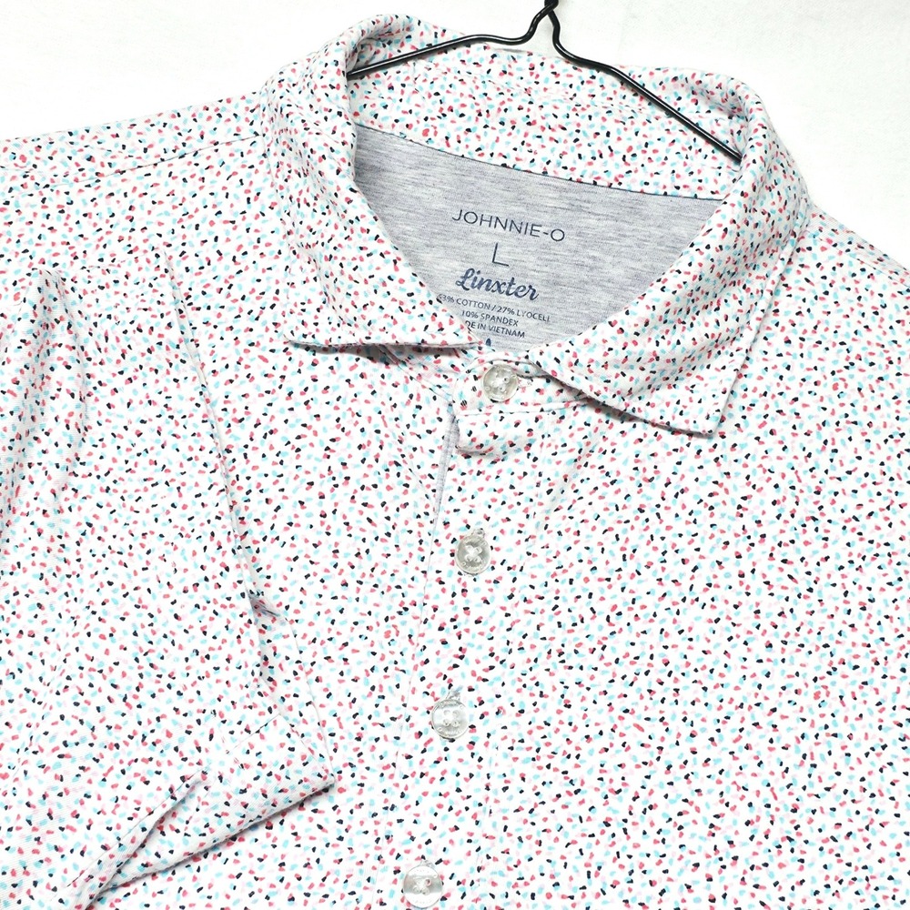 Johnnie-O Linxter Polo Mens Large White Multi Confetti Print Short Sleeve Shirt